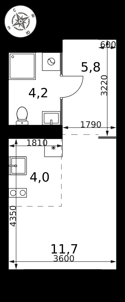 Студия, 25,7 м² — 13 860 858 ₽