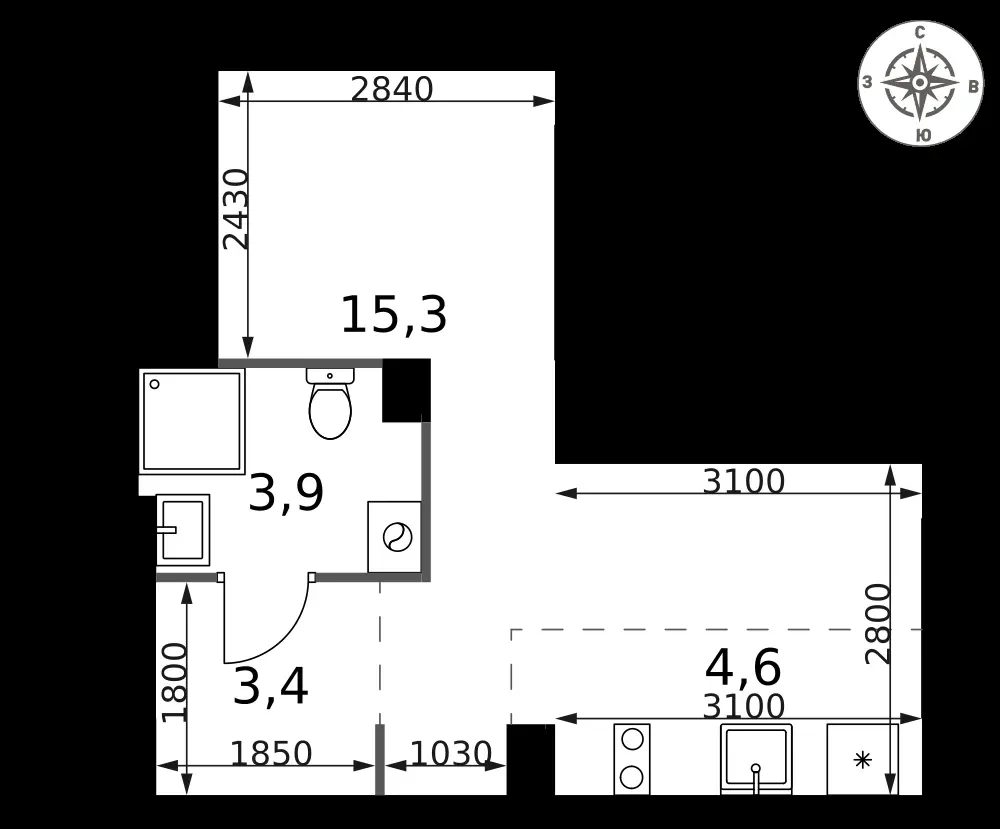 Студия, 27,2 м² — 14 155 560 ₽