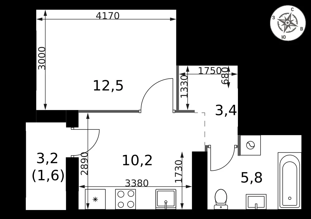 1-комнатная, 33,5 м² — 15 995 781 ₽
