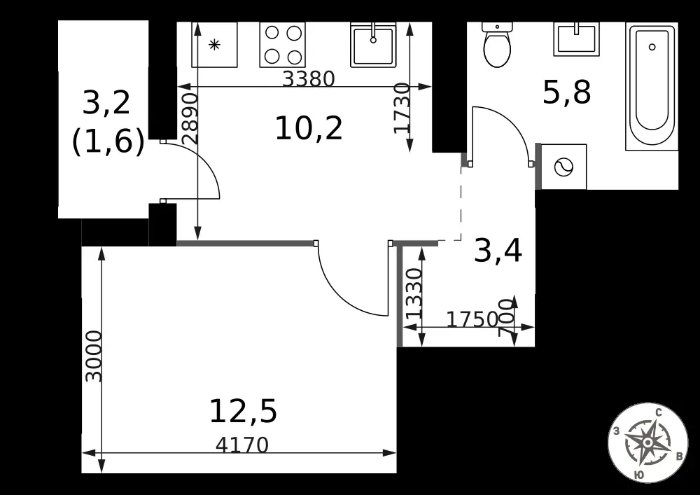 1-комнатная, 33,5 м² — 15 337 707 ₽