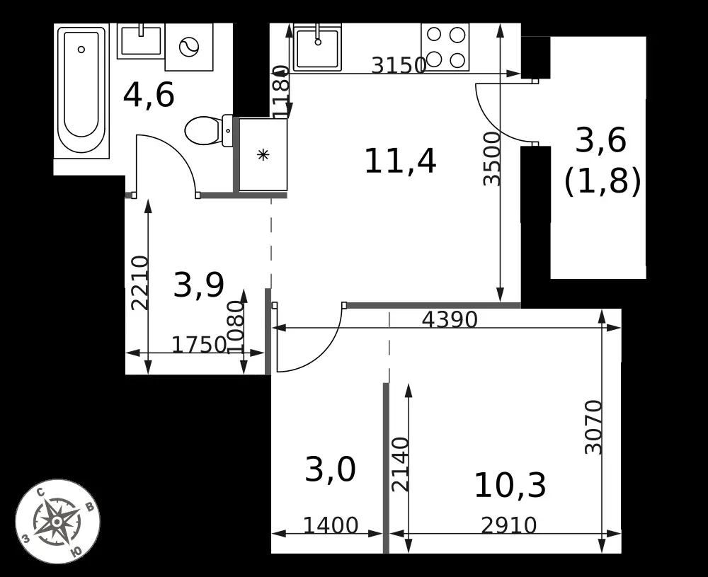 1-комнатная, 35 м² — 15 282 750 ₽