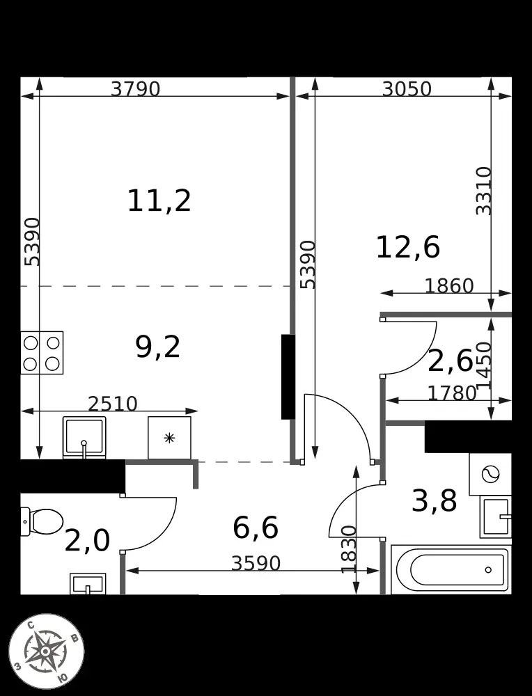 2-комнатная, 48 м² — 16 102 272 ₽