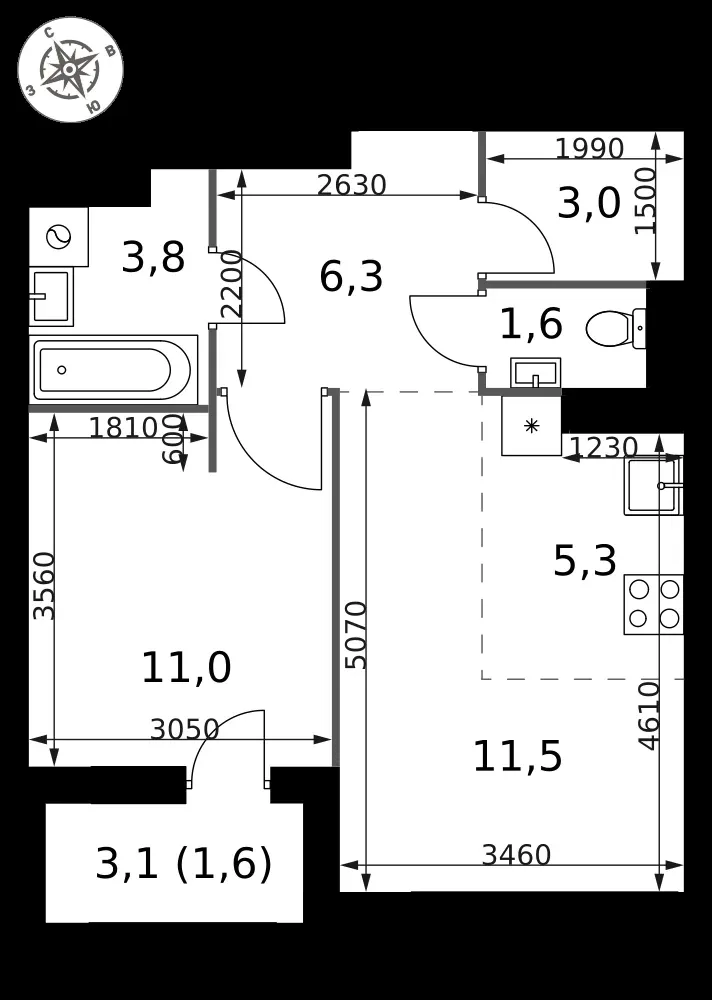 2-комнатная, 44,1 м² — 17 298 578 ₽