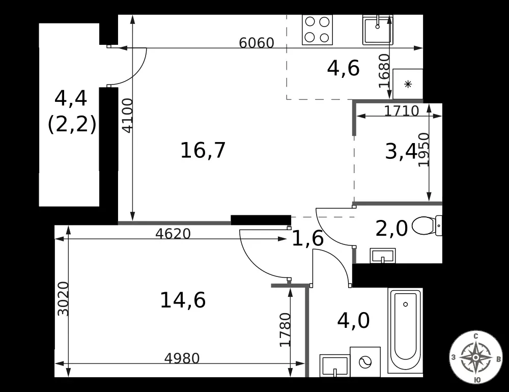 2-комнатная, 49,1 м² — 17 804 986 ₽