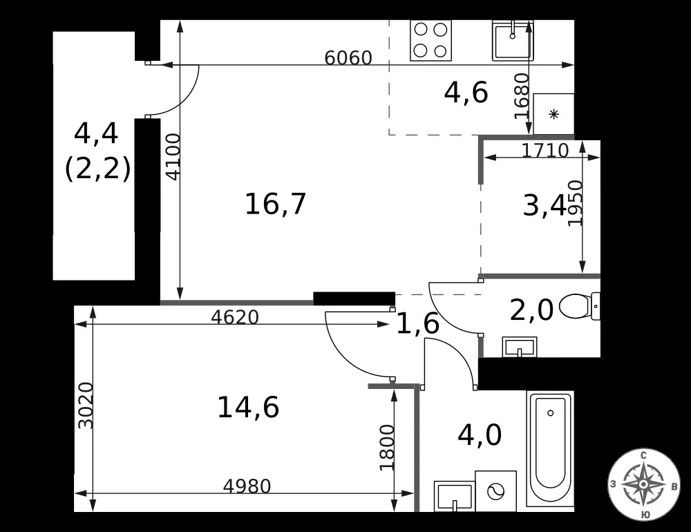2-комнатная, 49,1 м² — 17 988 374 ₽