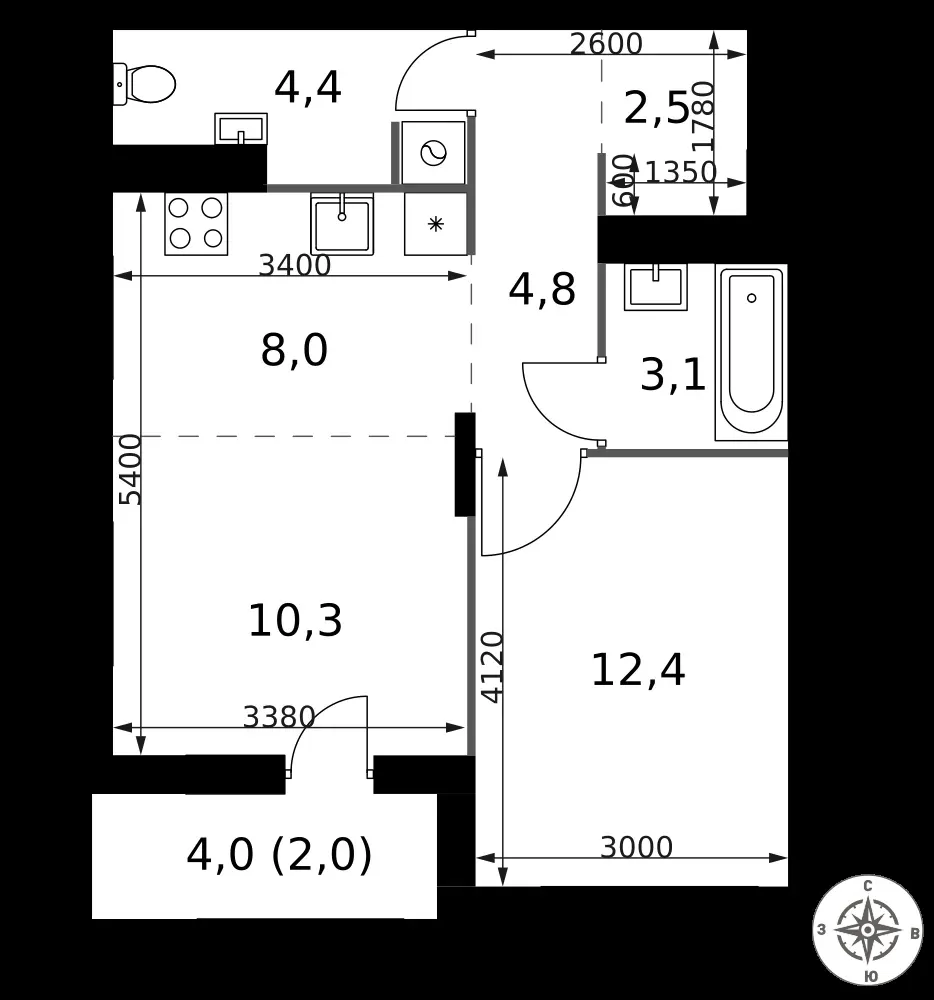2-комнатная, 47,5 м² — 17 839 813 ₽