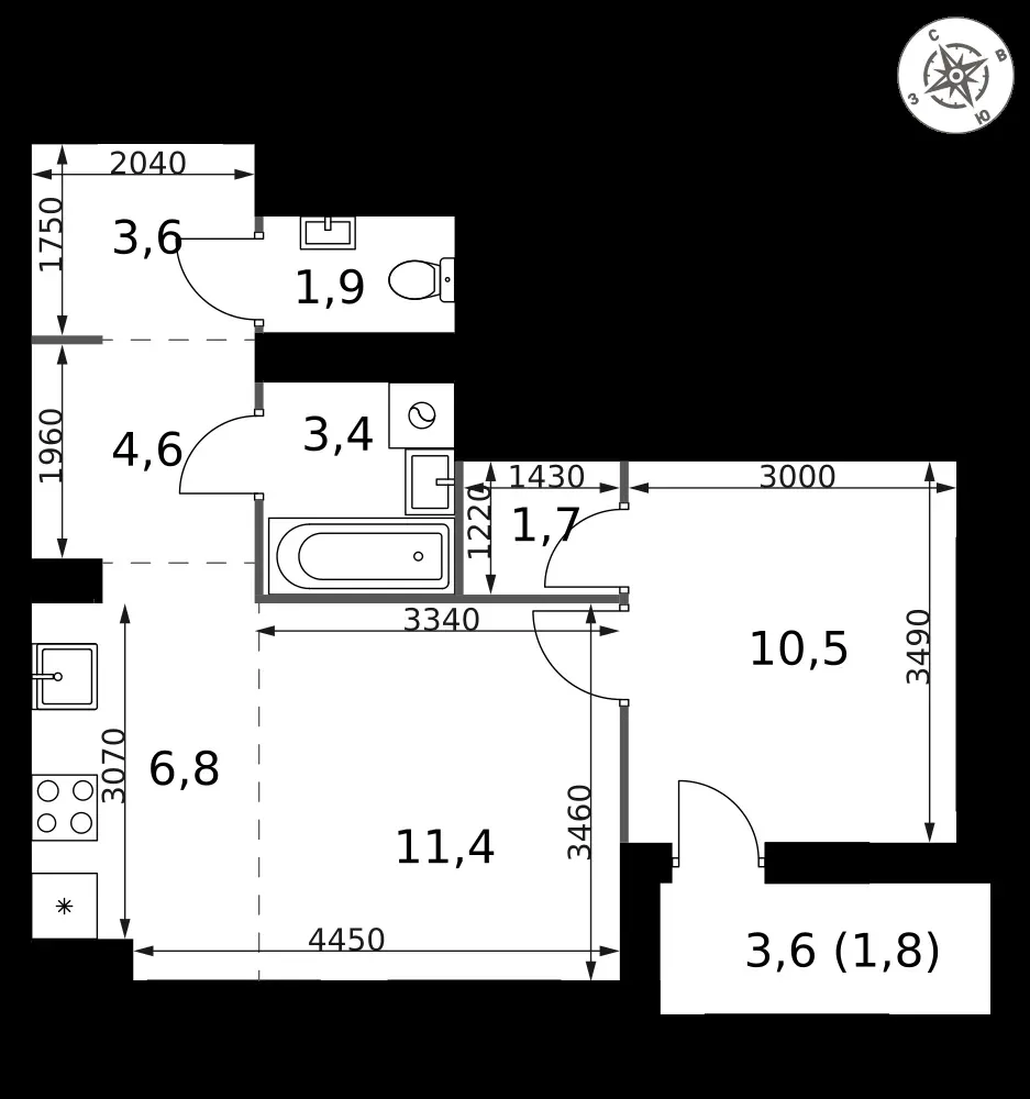 2-комнатная, 45,7 м² — 16 355 299 ₽