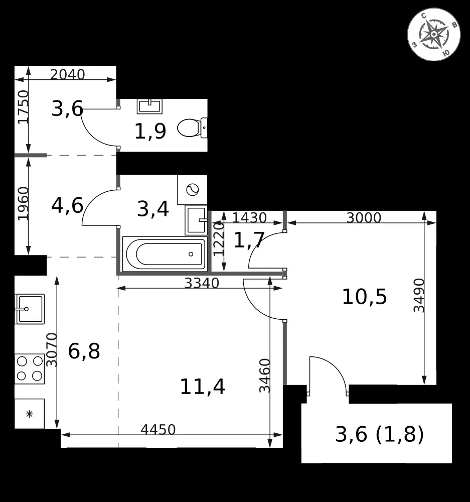 2-комнатная, 45,7 м² — 16 216 371 ₽