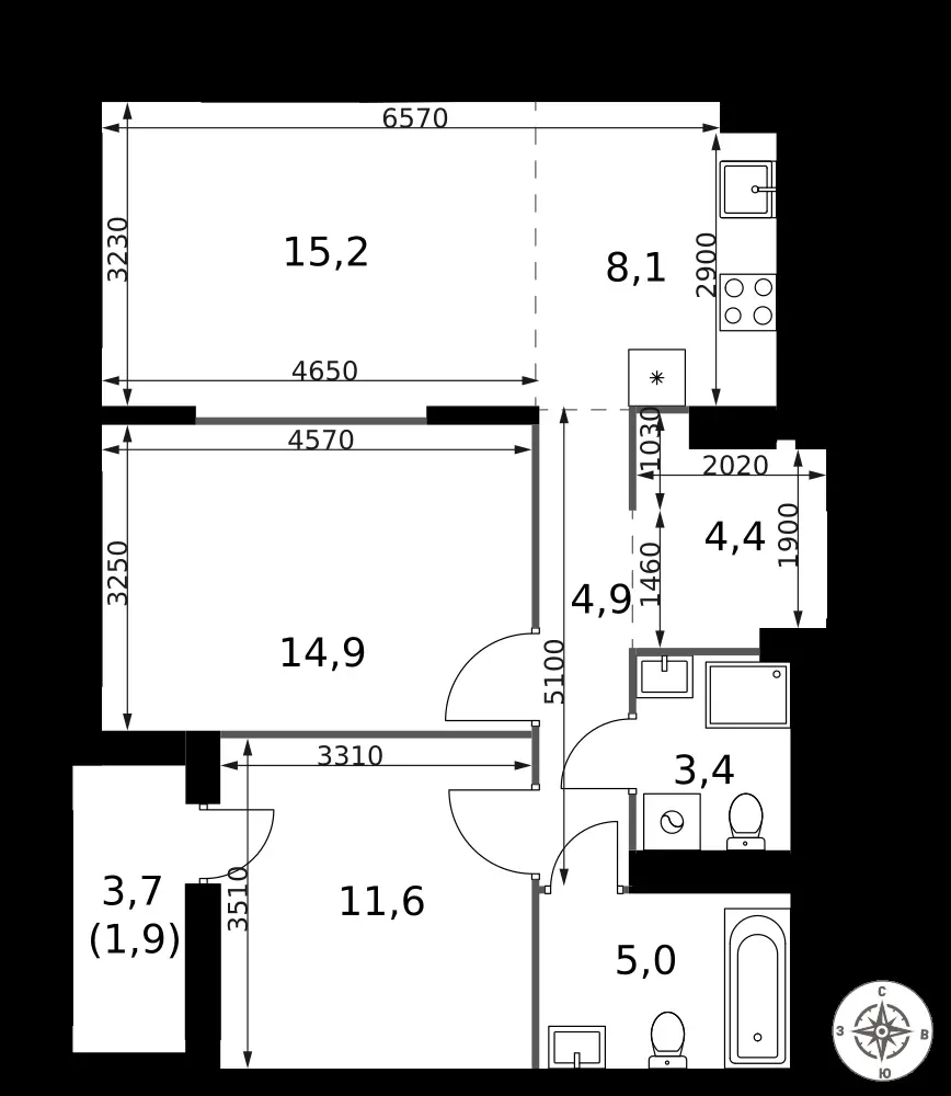 3-комнатная, 69,4 м² — 23 891 922 ₽