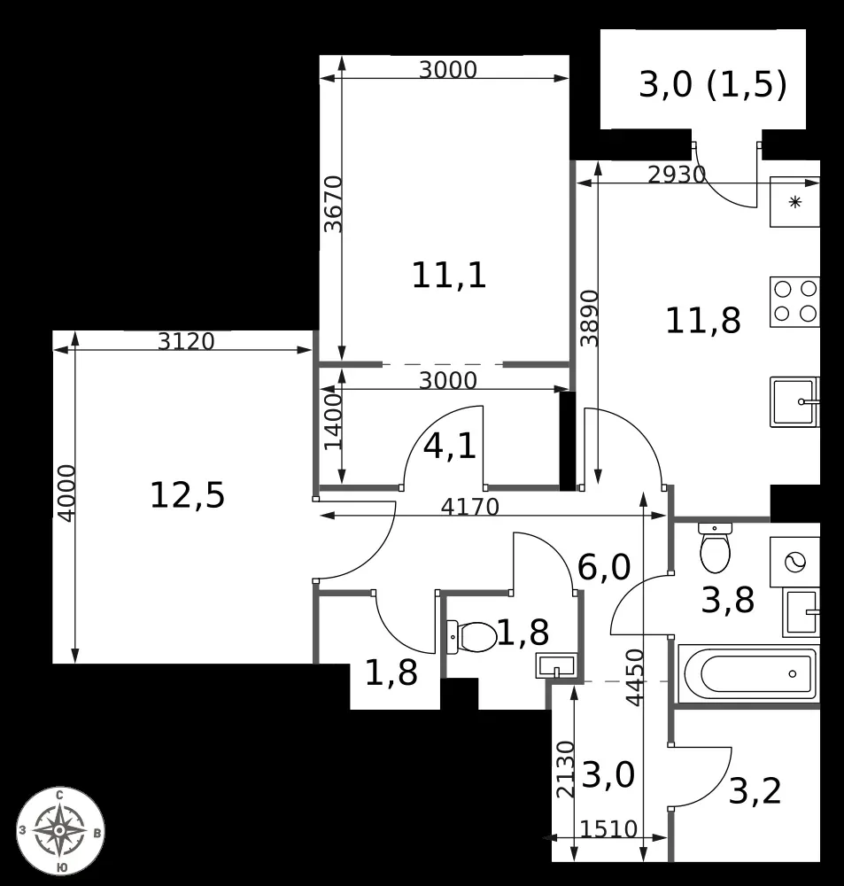 2-комнатная, 60,6 м² — 19 812 382 ₽