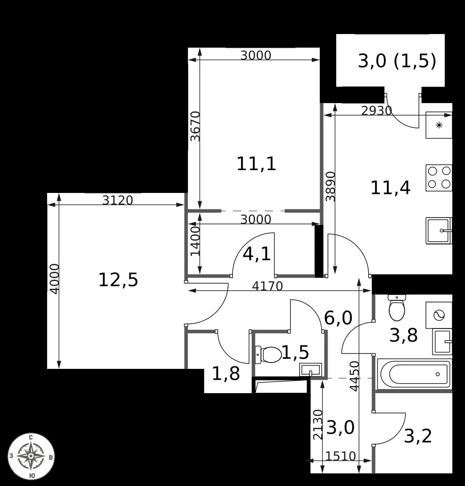 2-комнатная, 59,9 м² — 19 633 243 ₽