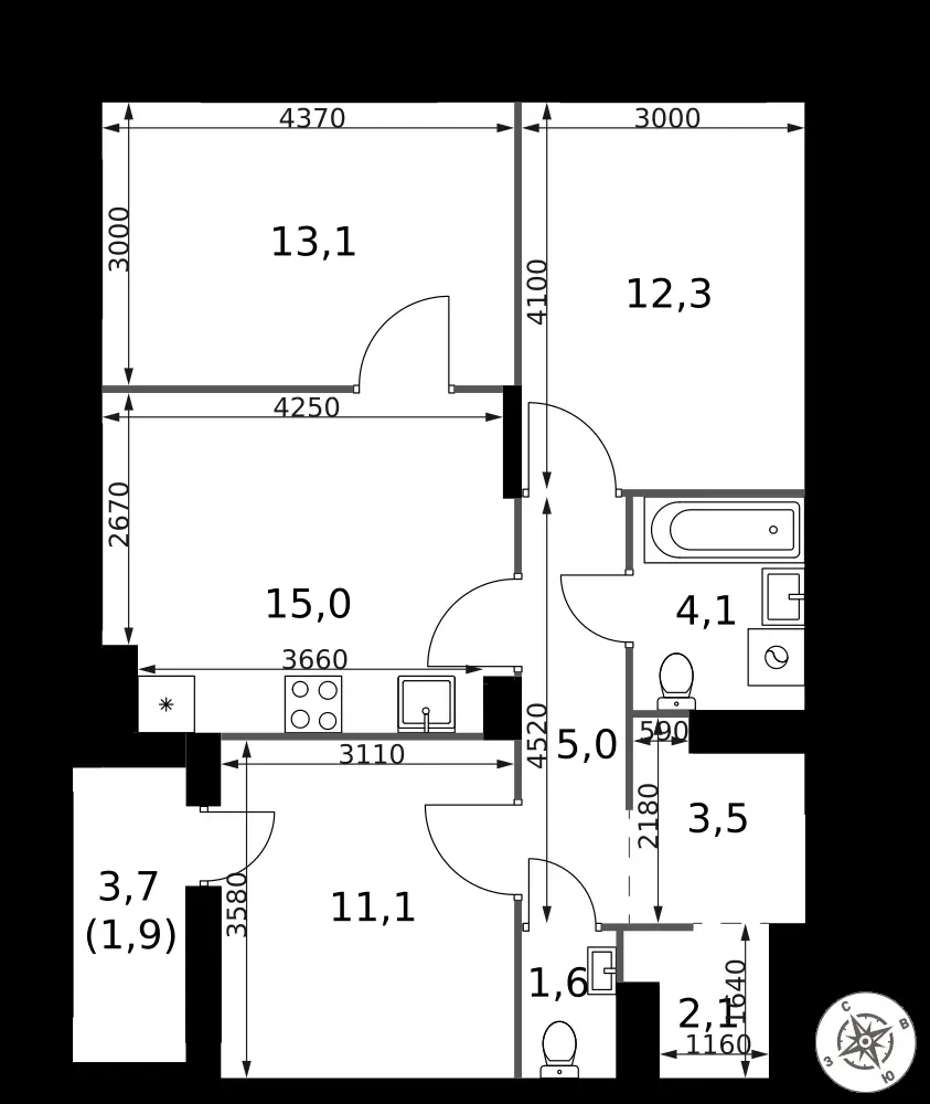 3-комнатная, 69,7 м² — 24 335 058 ₽