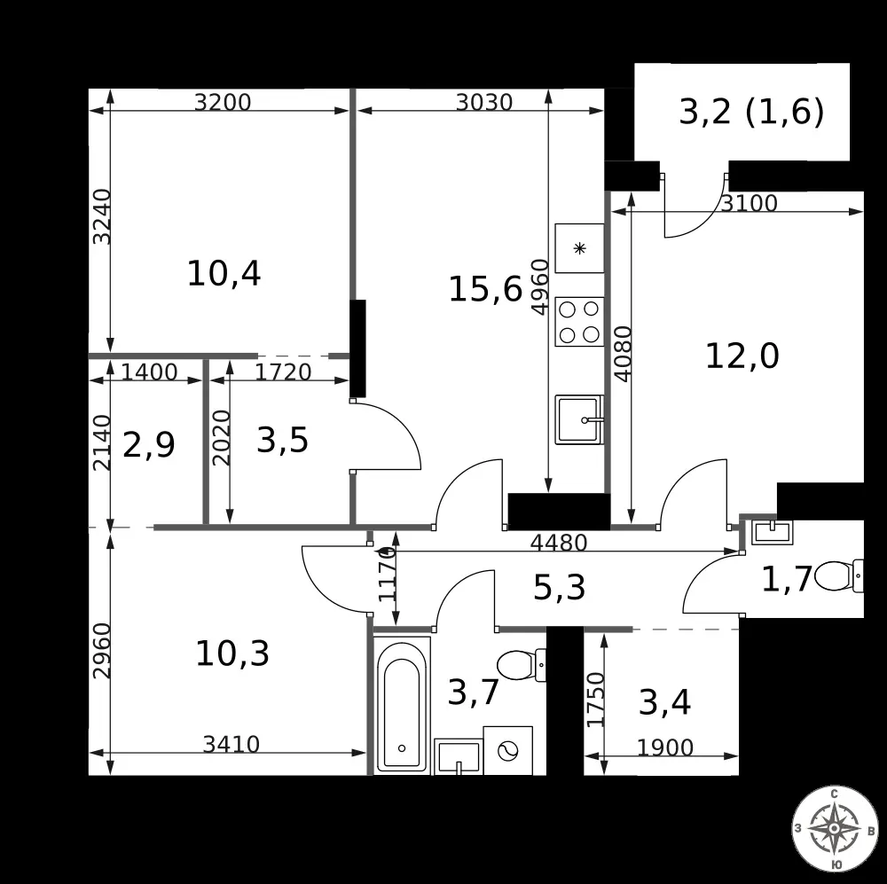 3-комнатная, 70,4 м² — 24 987 494 ₽