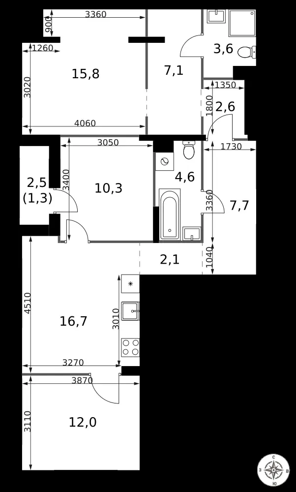 3-комнатная, 83,8 м² — 26 595 941 ₽