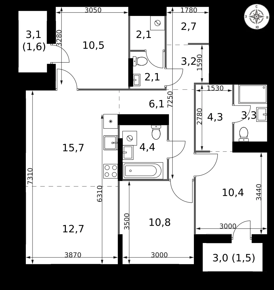 4-комнатная, 91,4 м² — 27 545 035 ₽
