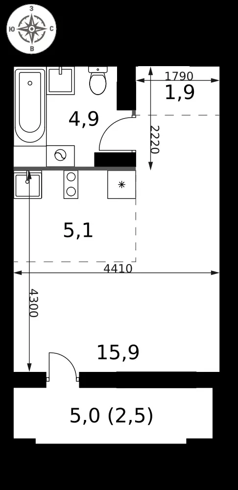 Студия, 30,3 м² — 13 591 126 ₽