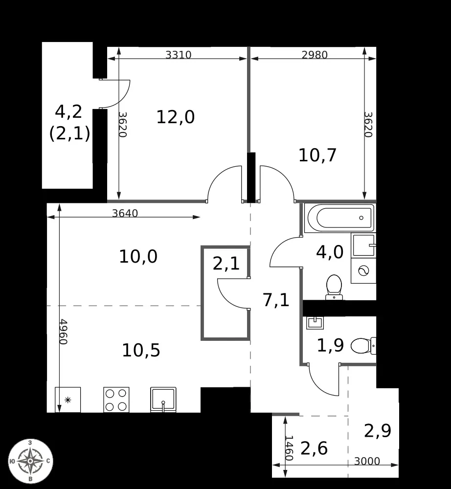 3-комнатная, 65,9 м² — 23 283 788 ₽