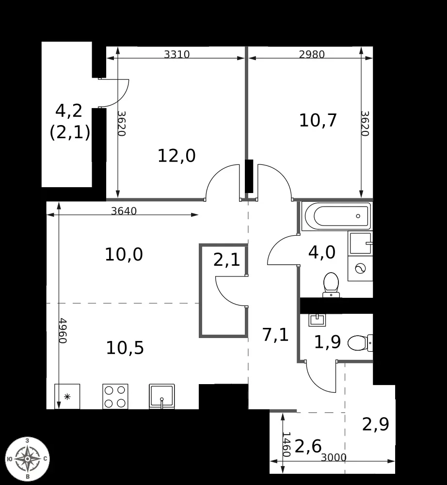 3-комнатная, 65,9 м² — 23 718 728 ₽