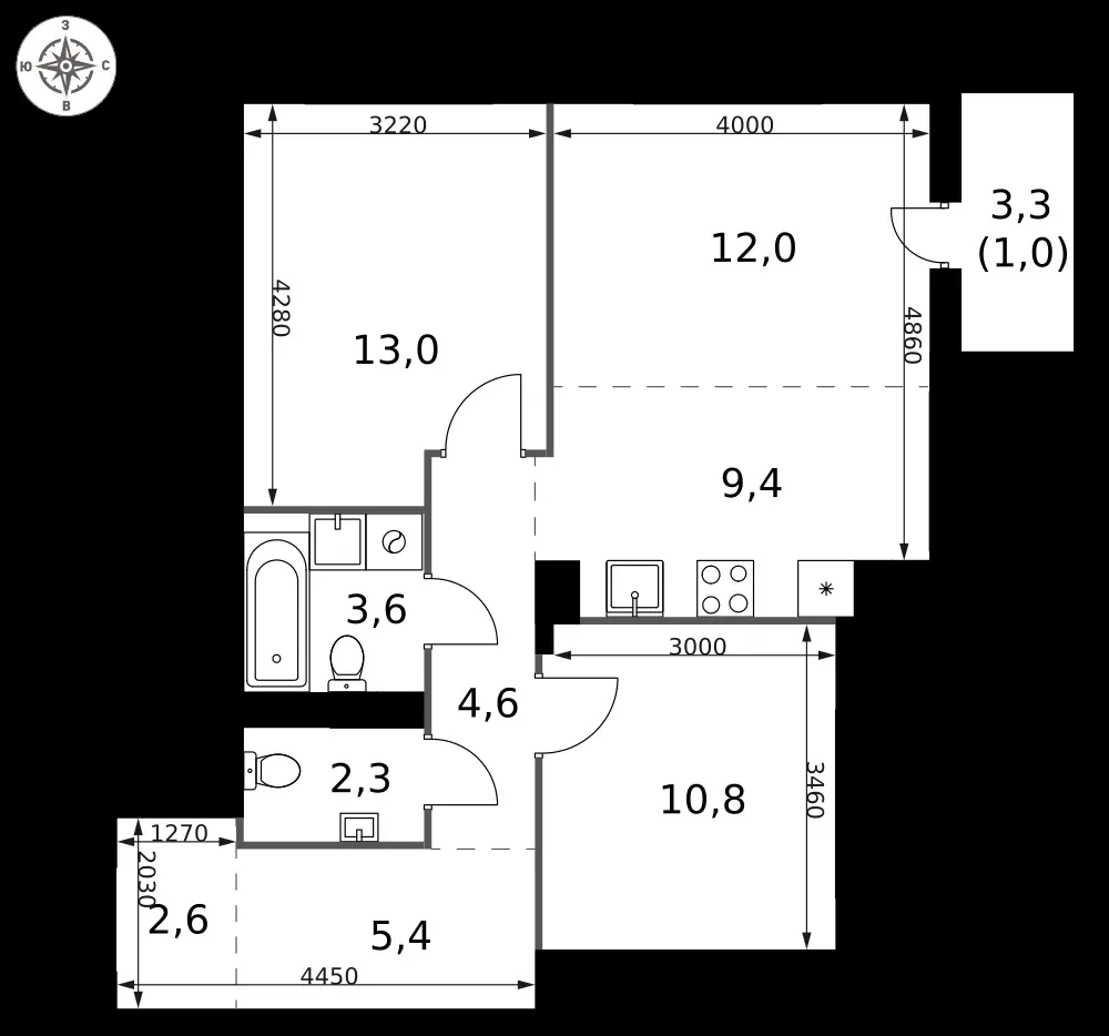 3-комнатная, 64,7 м² — 22 585 217 ₽