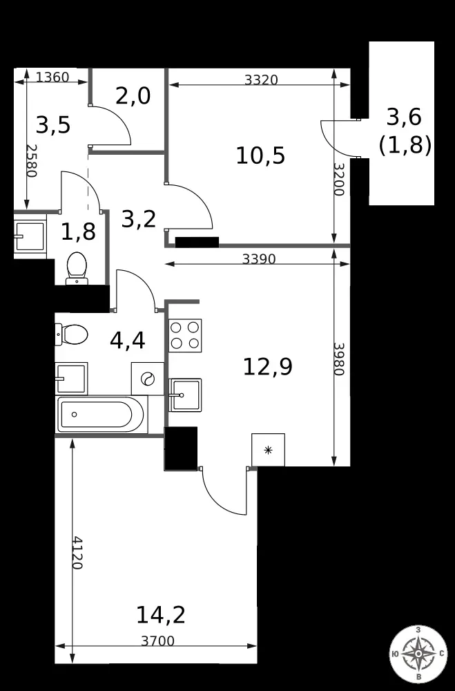 2-комнатная, 54,3 м² — 18 273 470 ₽
