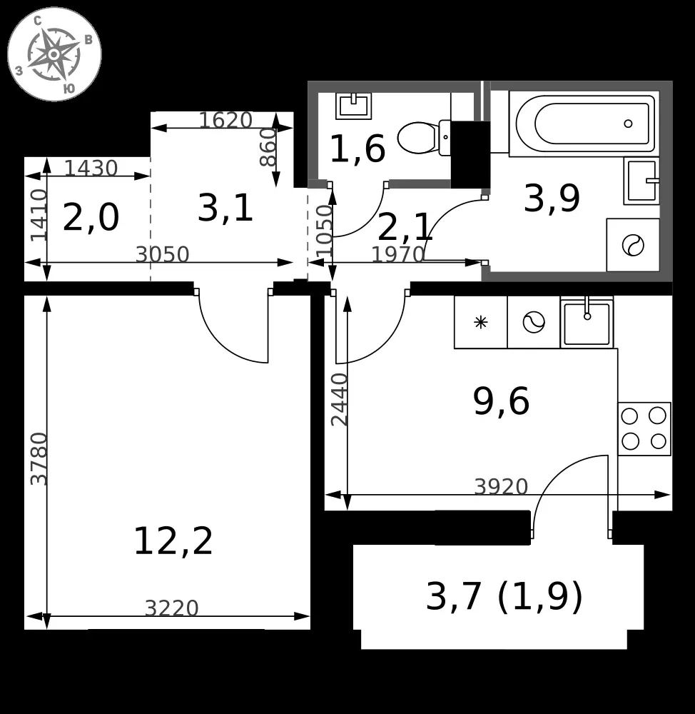 1-комнатная, 36,4 м² — 8 495 614 ₽