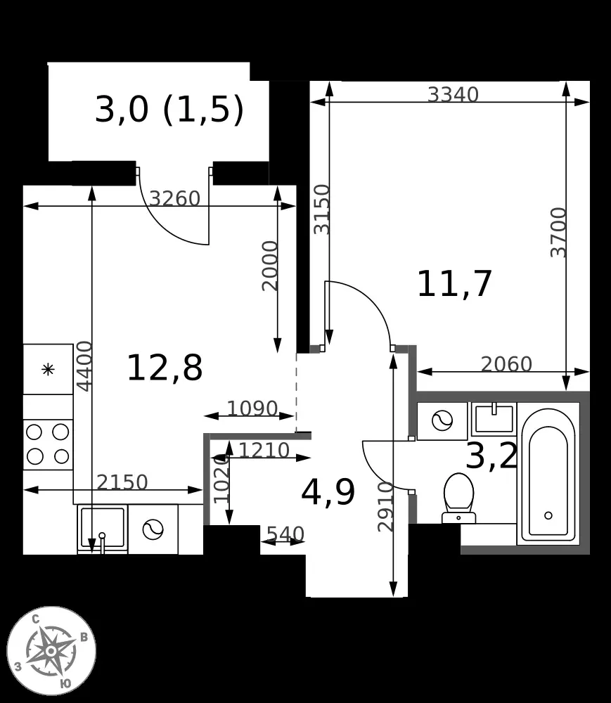 1-комнатная, 34,1 м² — 8 993 398 ₽