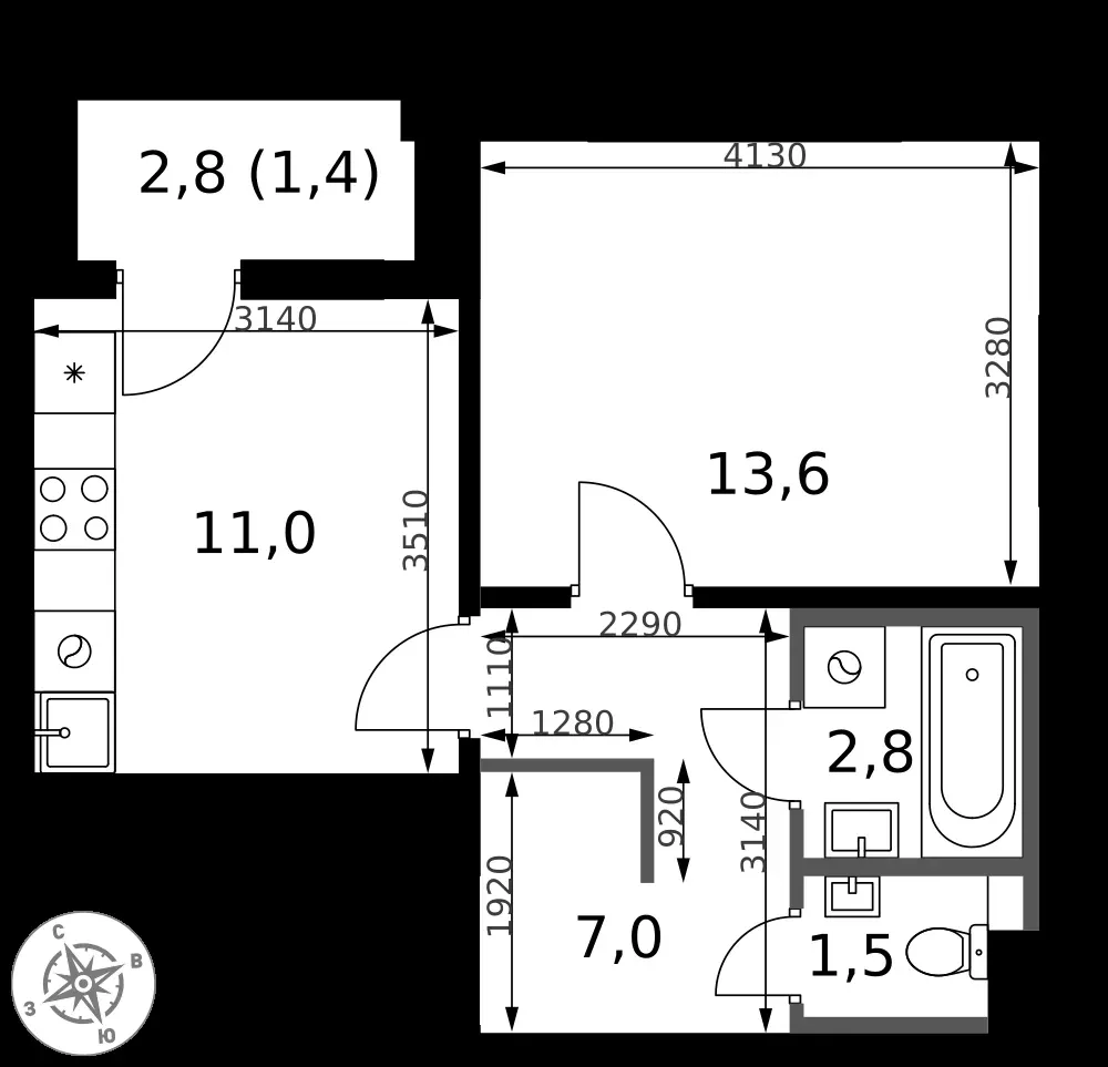 1-комнатная, 37,3 м² — 8 705 671 ₽