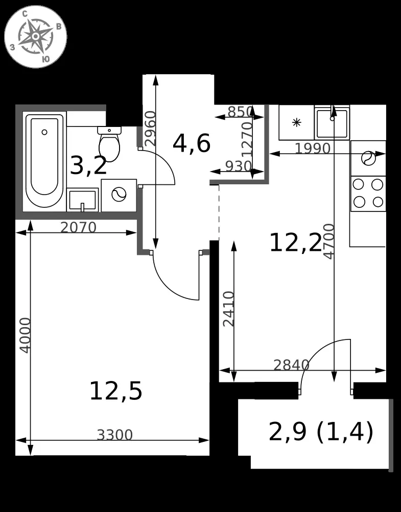 1-комнатная, 33,9 м² — 8 548 495 ₽