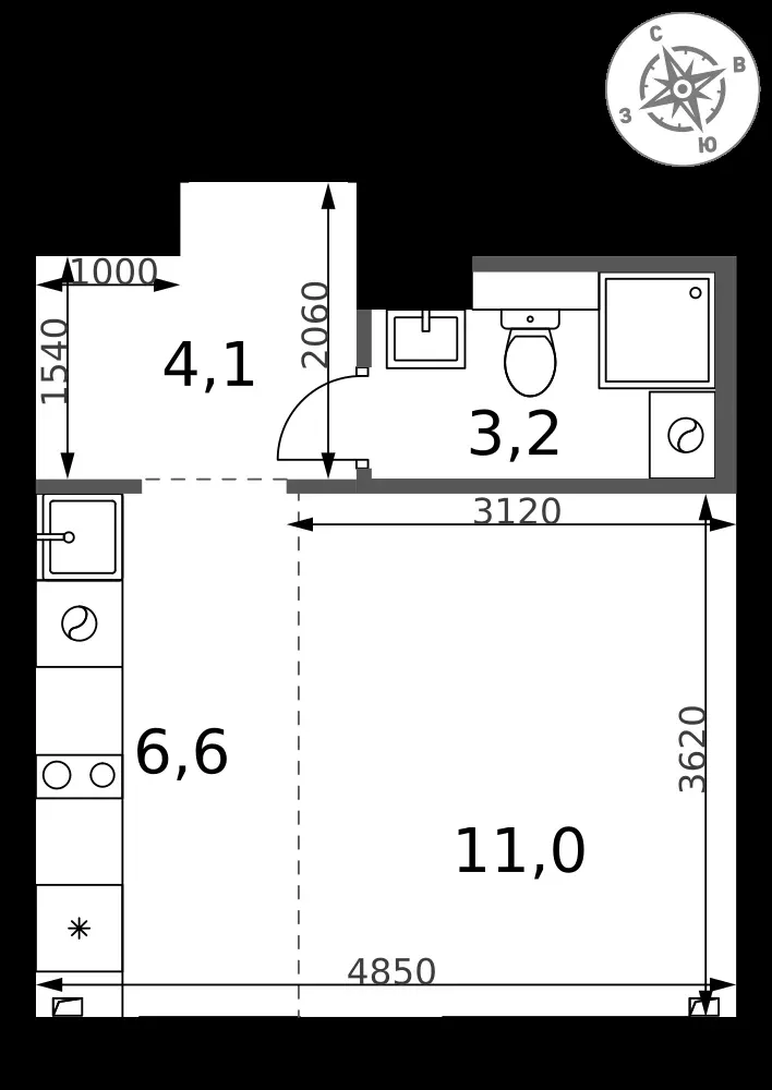 Студия, 24,9 м² — 6 676 885 ₽