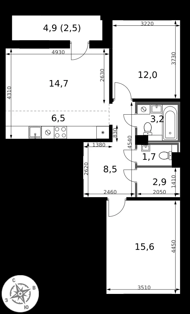 3-комнатная, 67,6 м² — 15 113 197 ₽