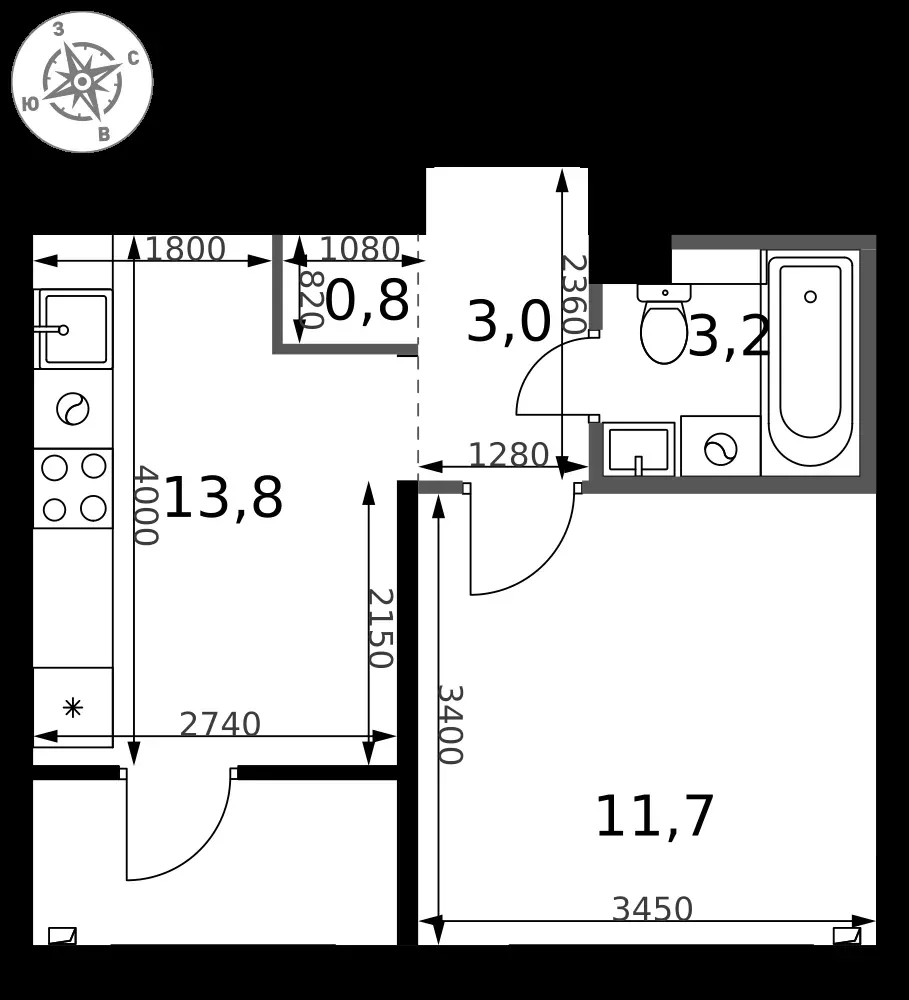1-комнатная, 32,5 м² — 8 331 960 ₽