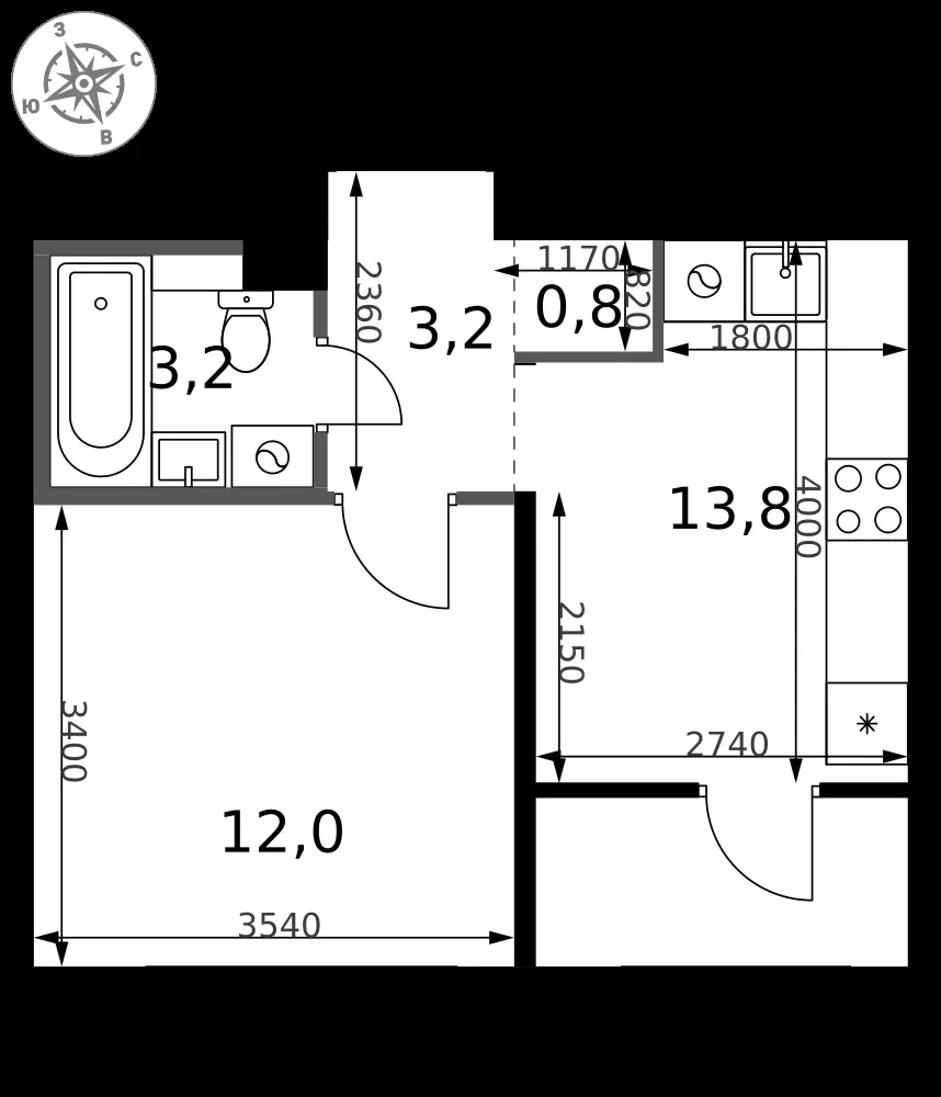 1-комнатная, 33 м² — 8 543 304 ₽