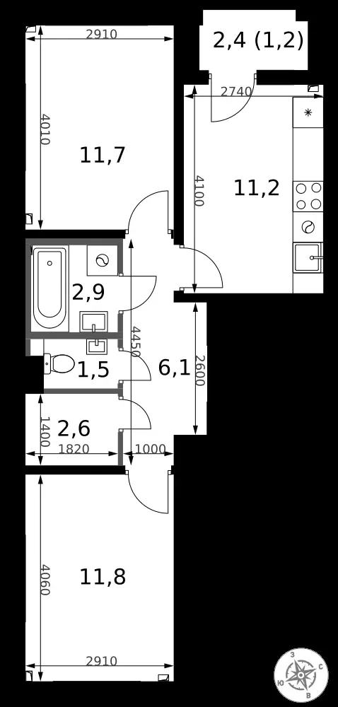 2-комнатная, 49 м² — 13 973 232 ₽
