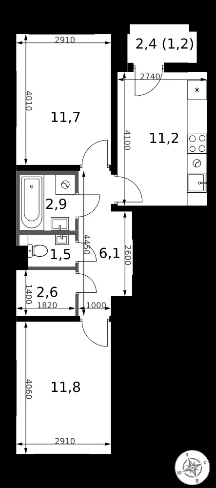 2-комнатная, 49 м² — 14 014 392 ₽