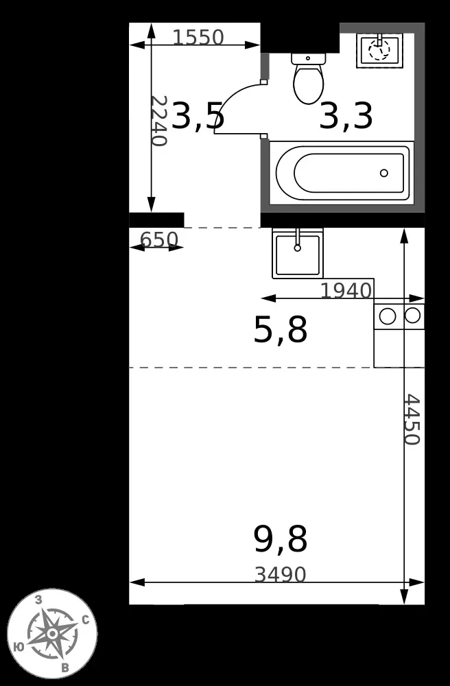 Студия, 22,4 м² — 7 507 898 ₽