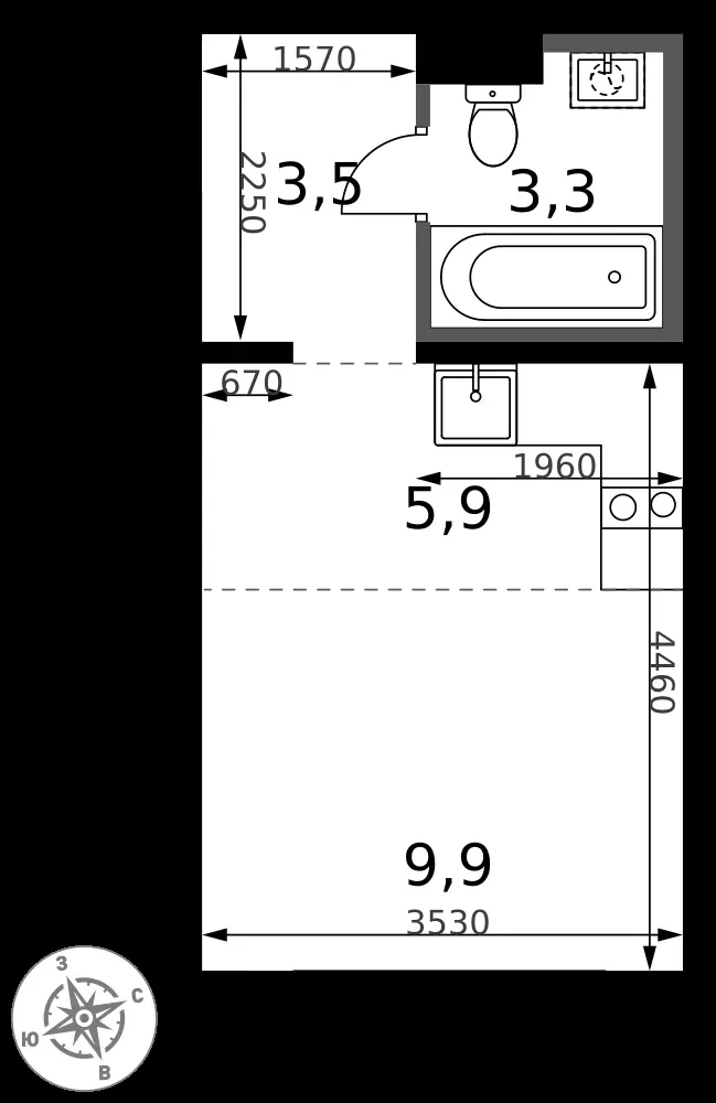 Студия, 22,6 м² — 7 610 354 ₽