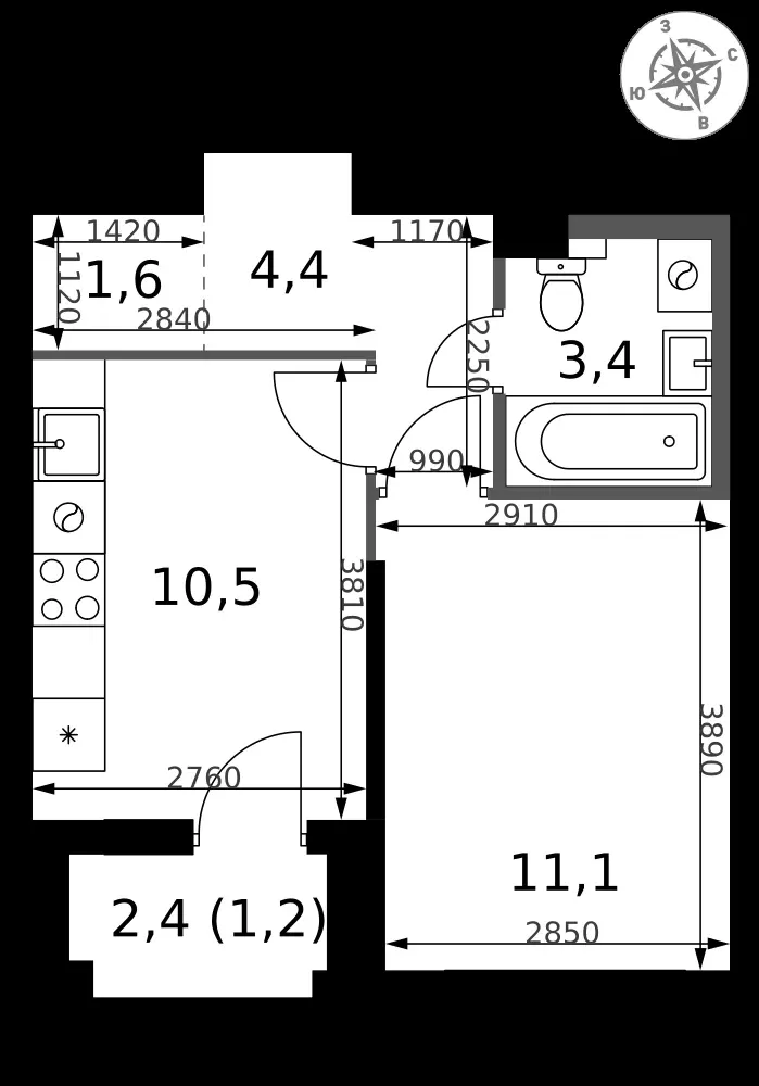 1-комнатная, 32,2 м² — 10 513 048 ₽