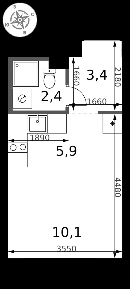 Студия, 21,8 м² — 7 364 866 ₽