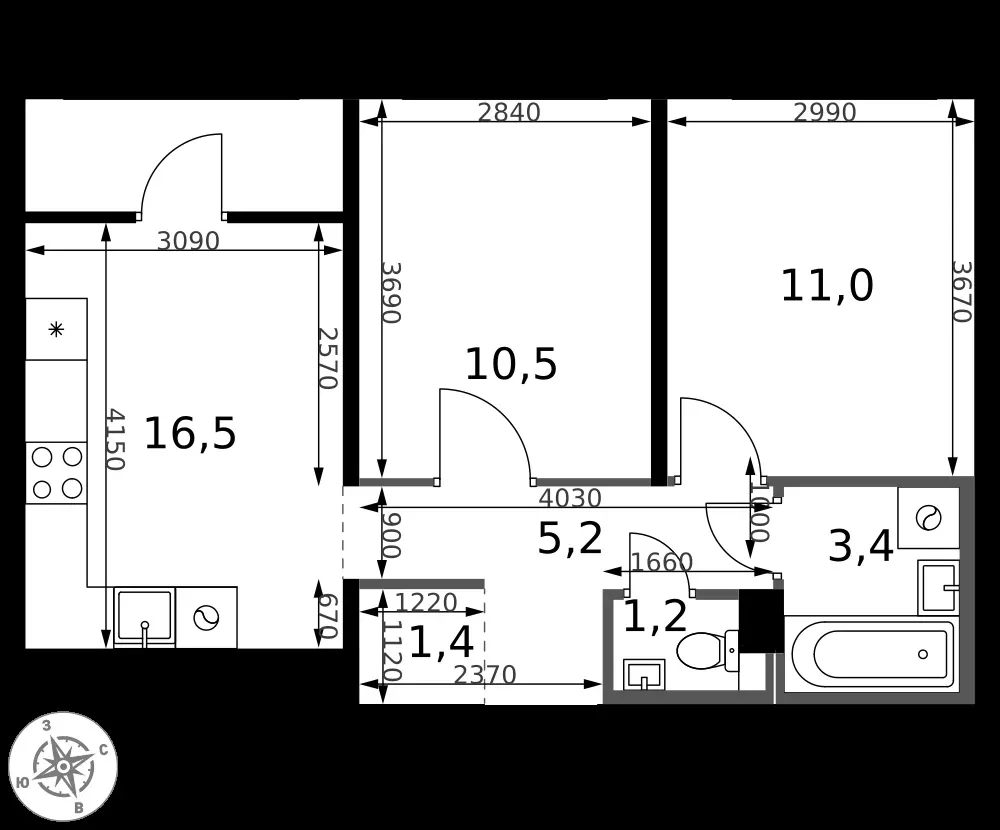 2-комнатная, 49,2 м² — 14 040 453 ₽