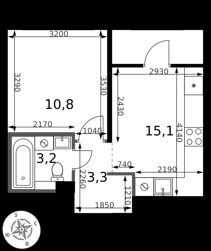 1-комнатная, 32,4 м² — 10 761 185 ₽