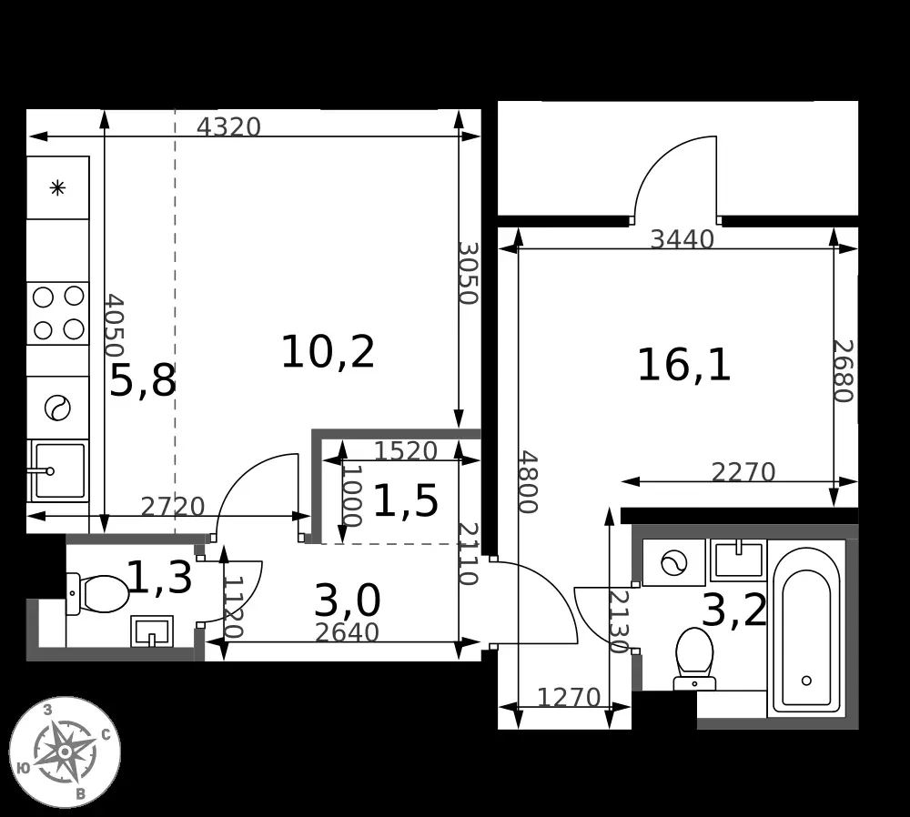 2-комнатная, 41,1 м² — 11 973 296 ₽