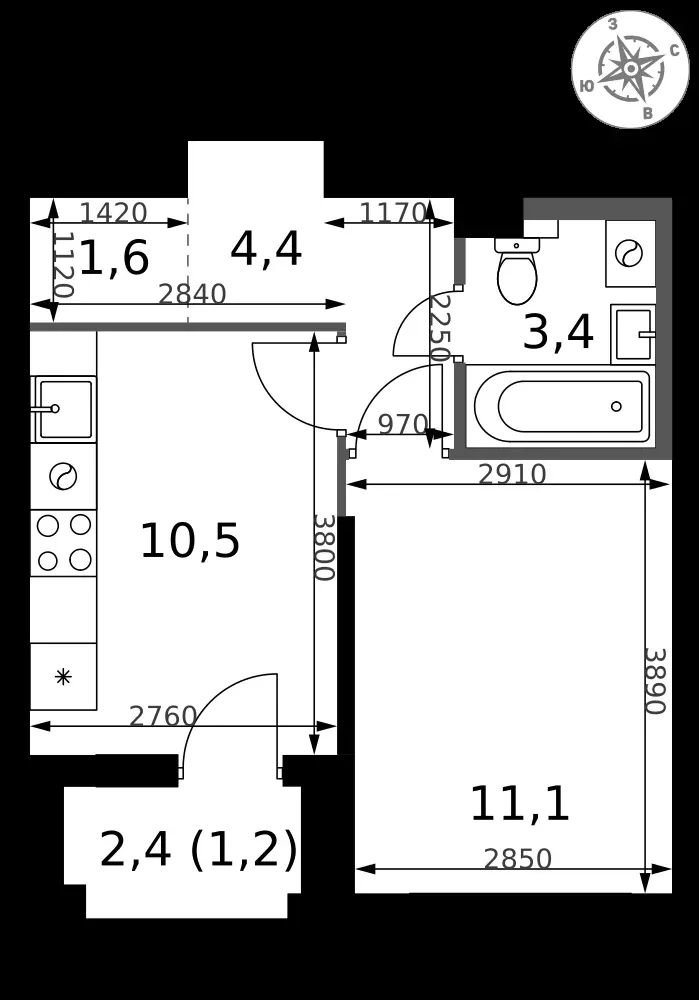 1-комнатная, 32,2 м² — 10 581 908 ₽