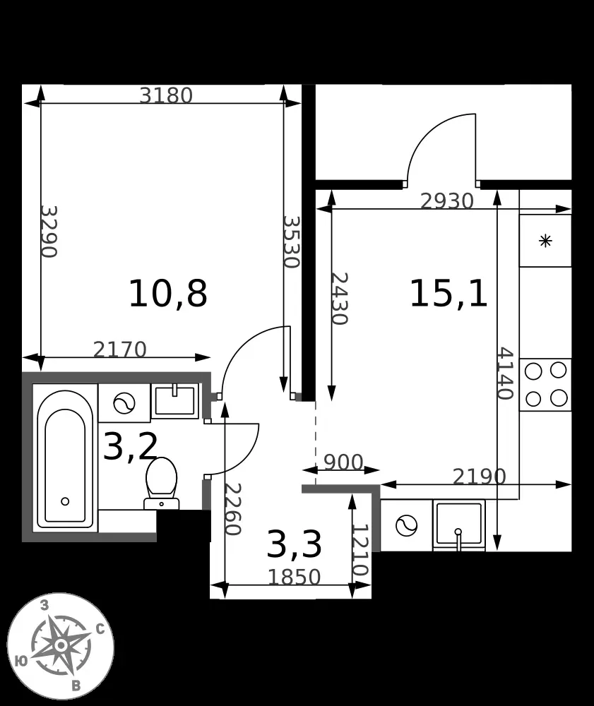 1-комнатная, 32,4 м² — 10 805 897 ₽