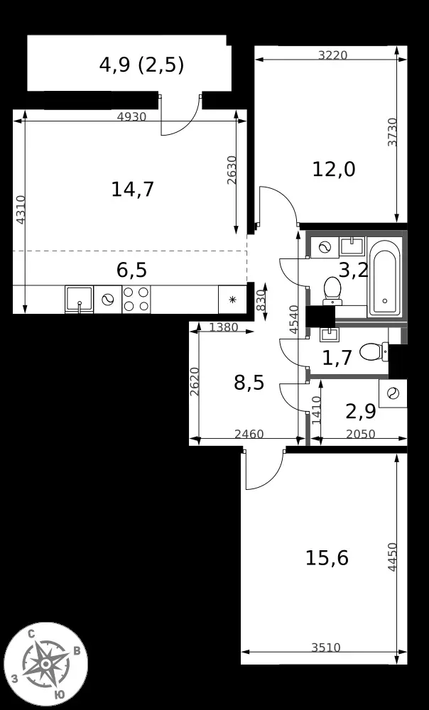 3-комнатная, 67,6 м² — 14 606 332 ₽