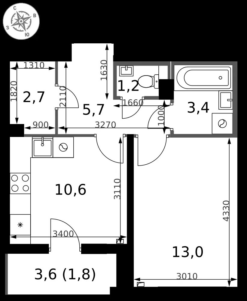 1-комнатная, 38,4 м² — 8 577 024 ₽
