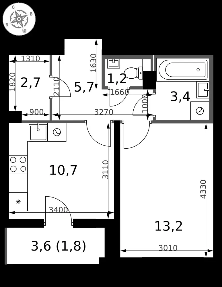 1-комнатная, 38,7 м² — 8 690 472 ₽
