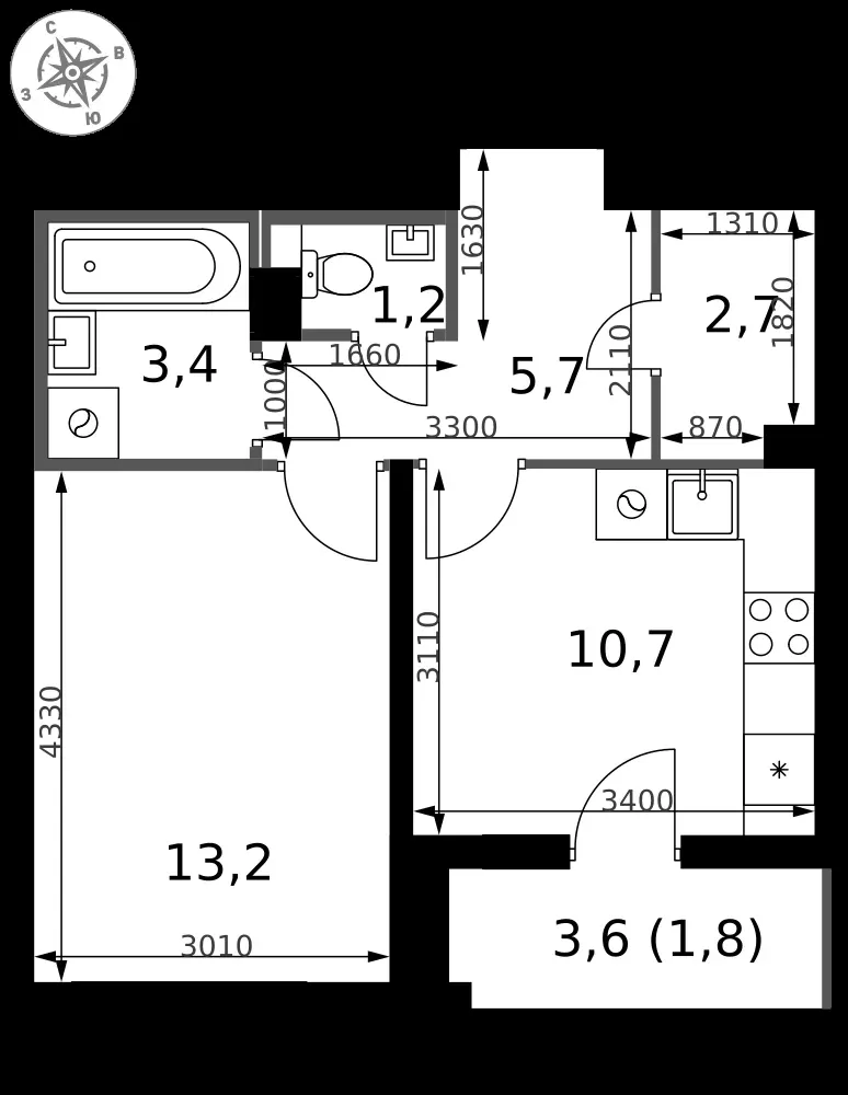 1-комнатная, 38,7 м² — 8 736 912 ₽
