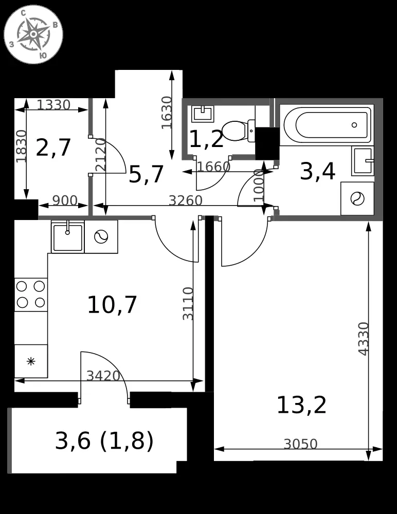 1-комнатная, 38,7 м² — 8 760 132 ₽