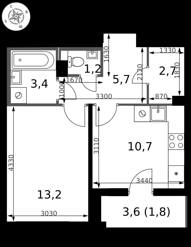 1-комнатная, 38,7 м² — 8 760 132 ₽