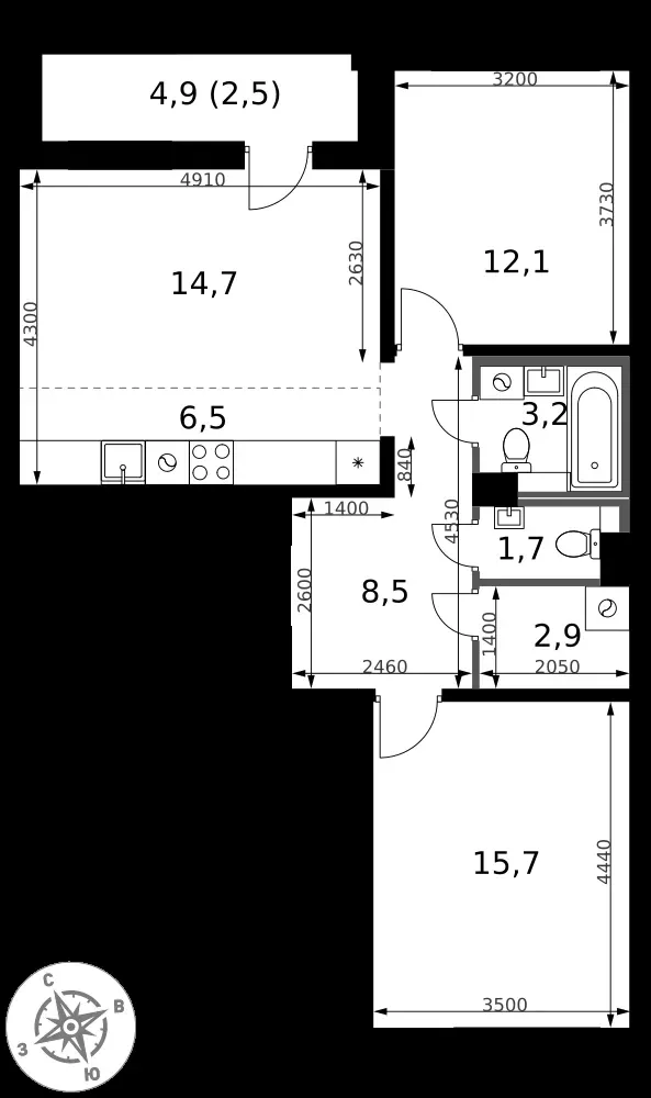 3-комнатная, 67,8 м² — 14 649 546 ₽